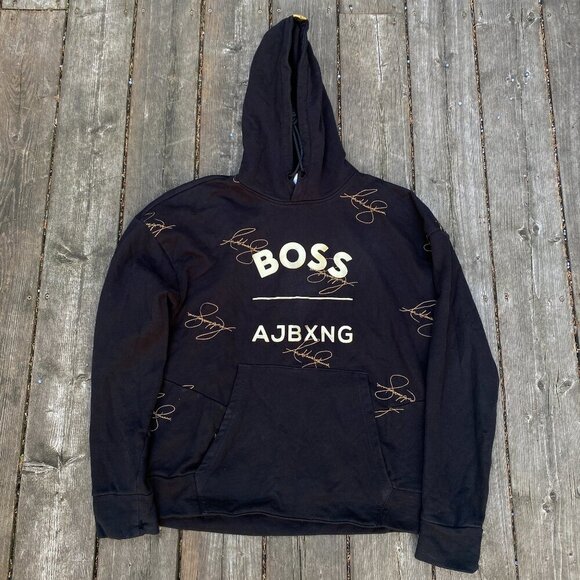 Men's Black Hugo Boss X Ajbxng Relaxed-fit Hoodie Anthony Joshua Boxing AJ - Picture 2 of 9